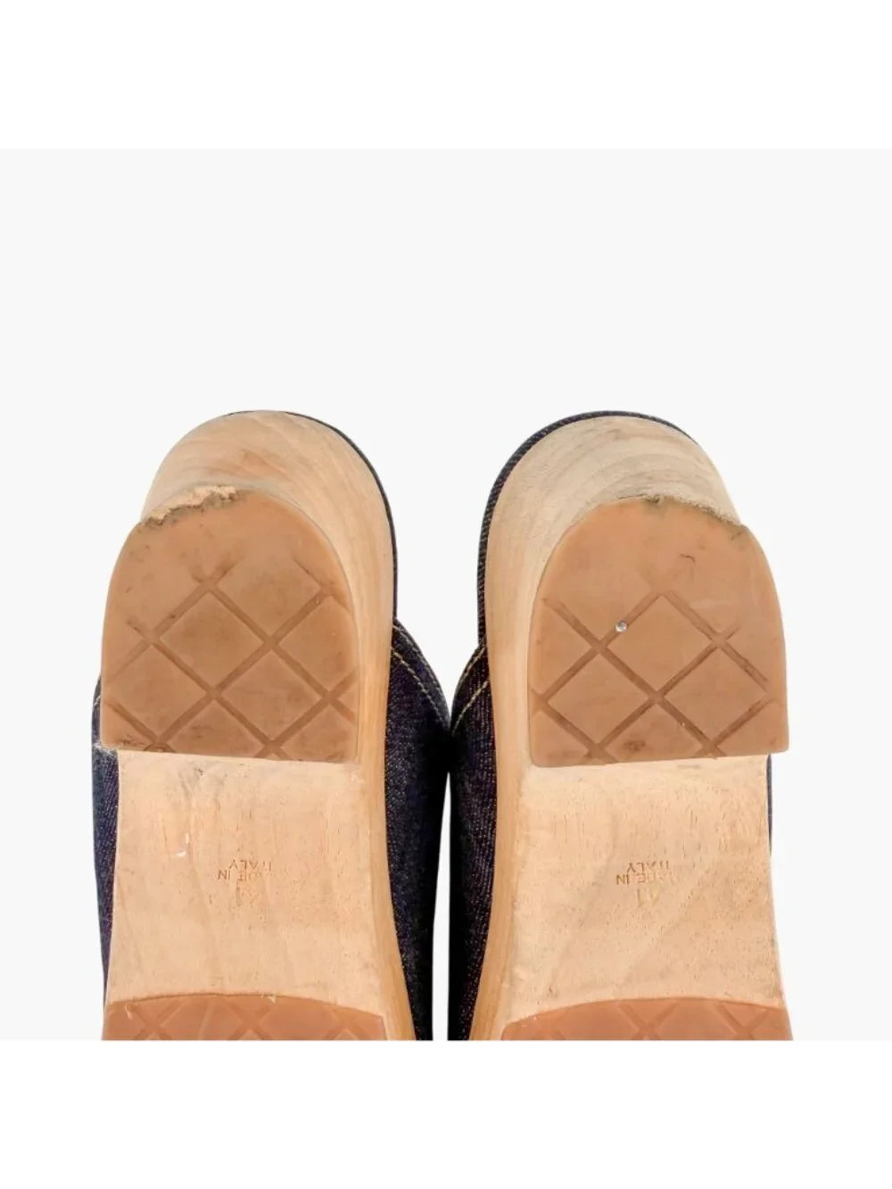 Chanel Denim CC Clogs Navy Blue Platform Mules Wooden Size 41 US 10-10.5 Women’s